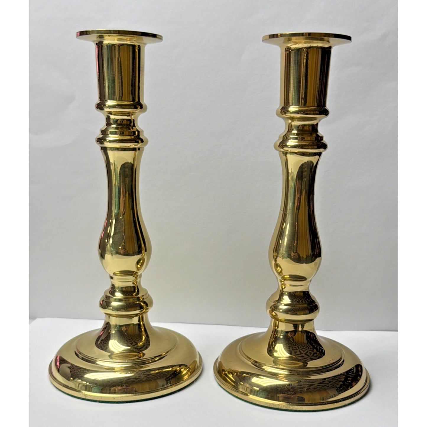 Vintage Set of 2 Brass Candle Holders Heavy Candlesticks Gold