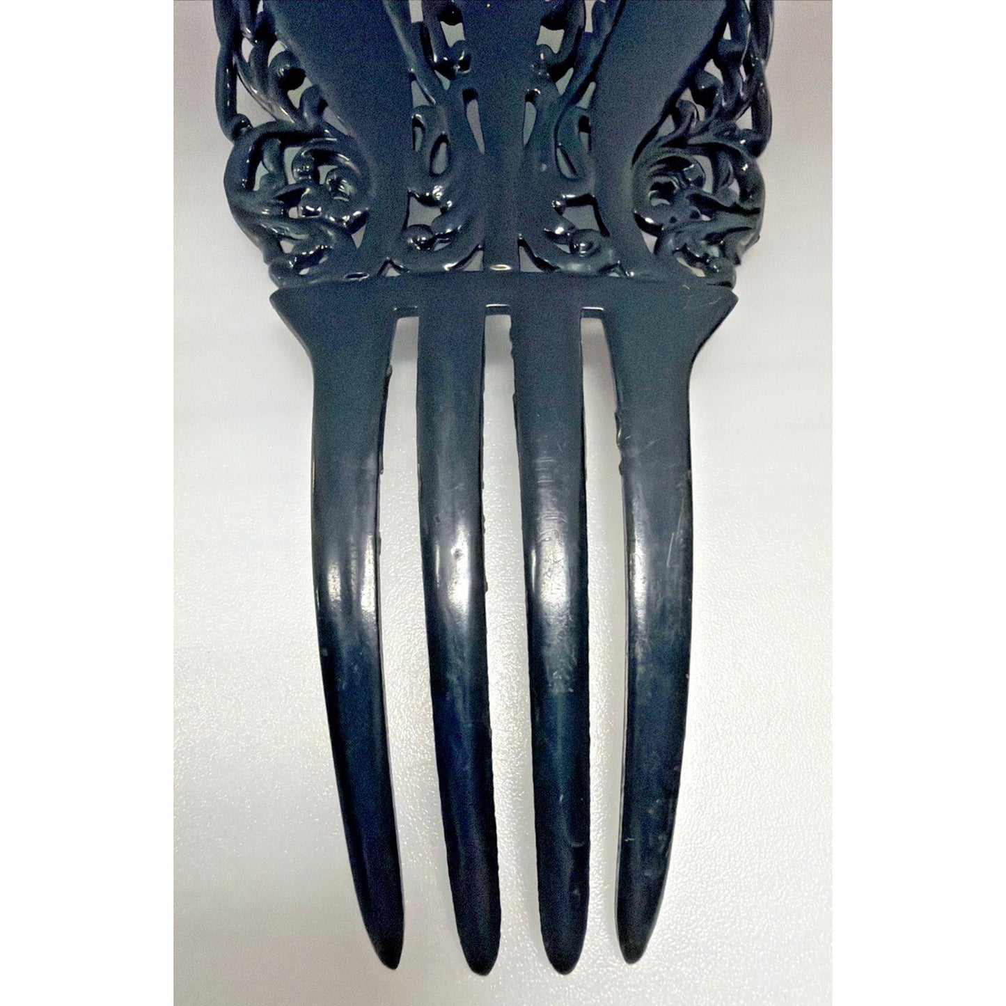 Art Deco Black Mantilla Hair Comb Celluloid Ornate Spanish Style