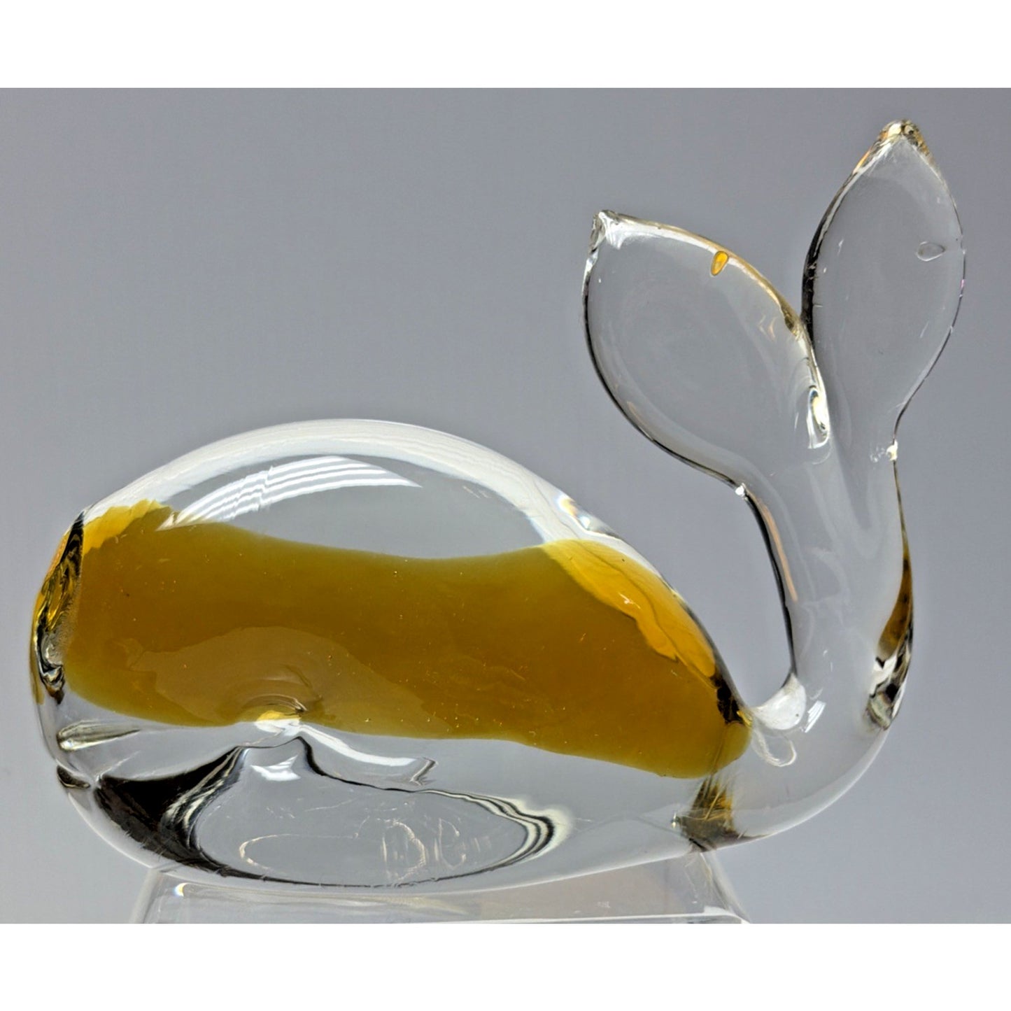 Vintage Pilgrim Art Glass Handblown Cased Amber Clear Whale #954 As Is