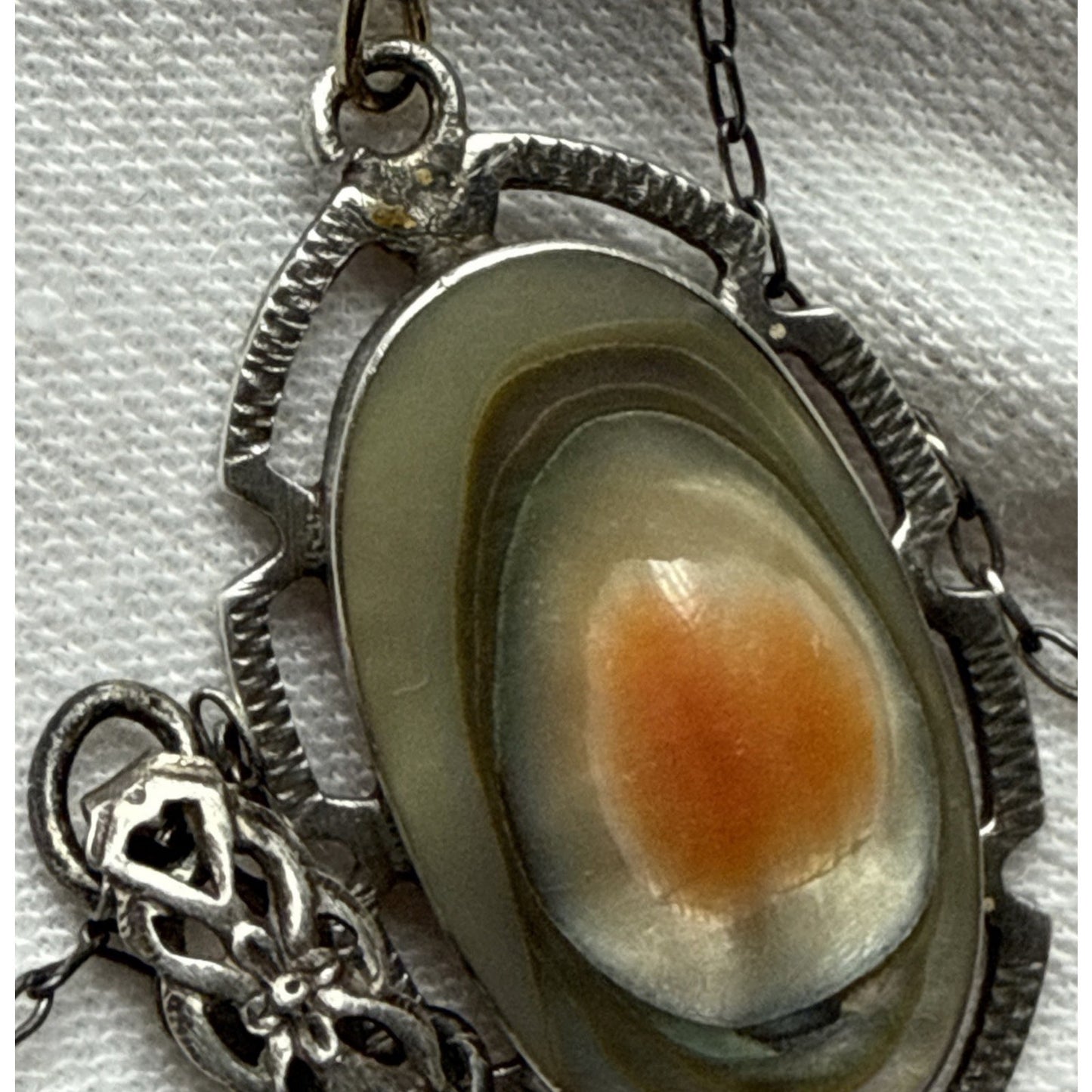 Art Deco Sterling Silver Abalone Blister Pearl Pendant Necklace Chain As Is