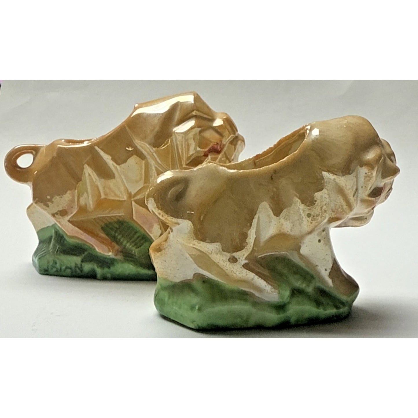 Vtg MCM Lot Of 2 Lion Pin Cushion Lusterware Painted Japan READ