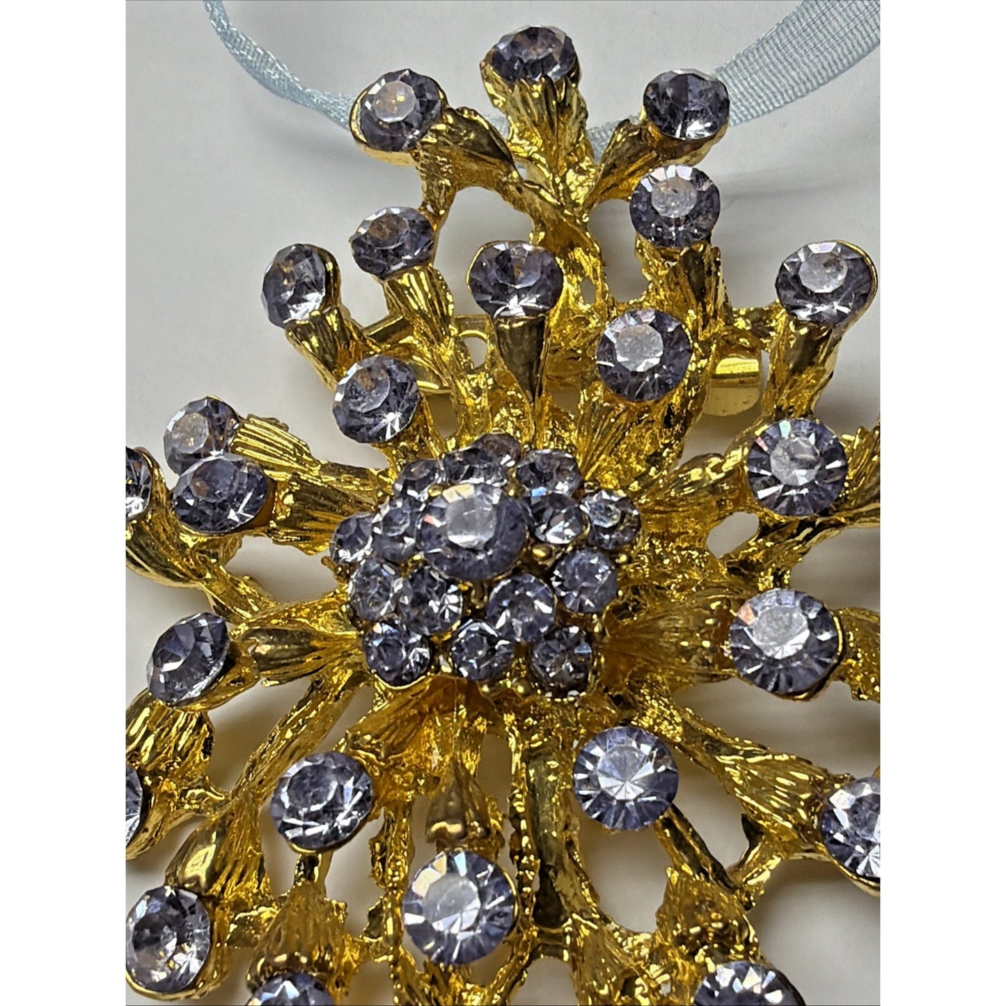 MCM Brutalist Style Blue Rhinestone Crystal Floral Spray Burst Brooch Snowflake