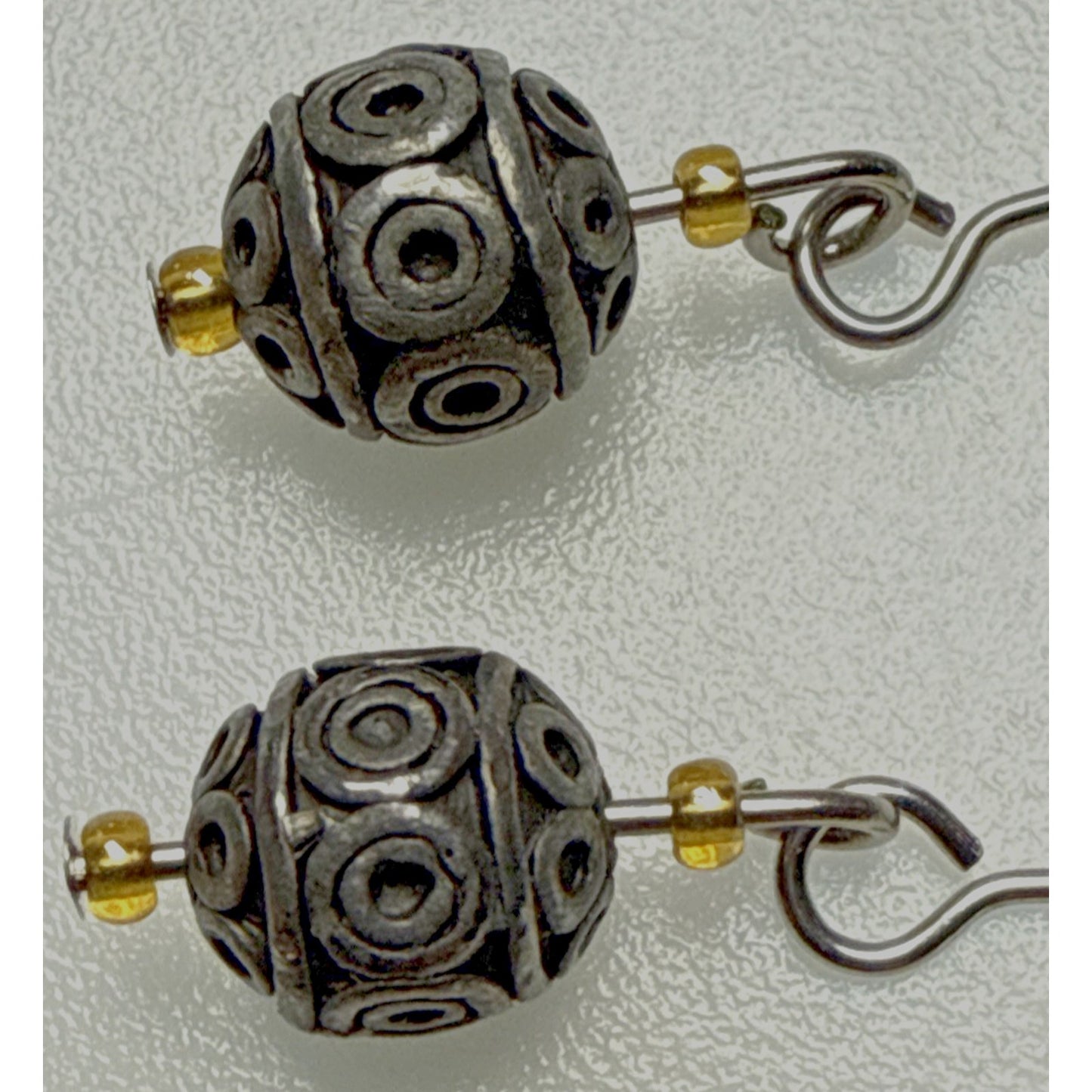 Vintage Sterling Silver Round Ball Bead Drop Earrings Bali Wire Moroccan