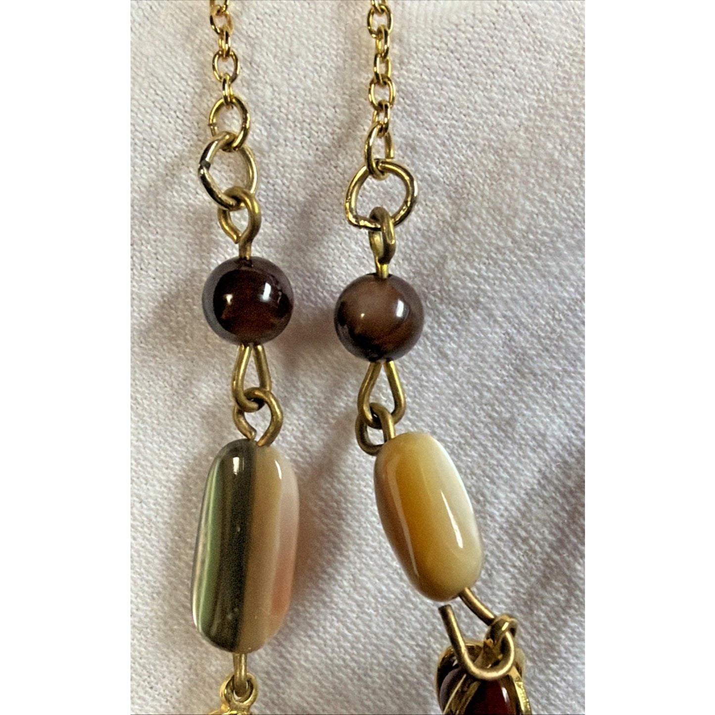 Vintage Multi Stone Necklace Gold Tone Agate Mother of Pearl Shell