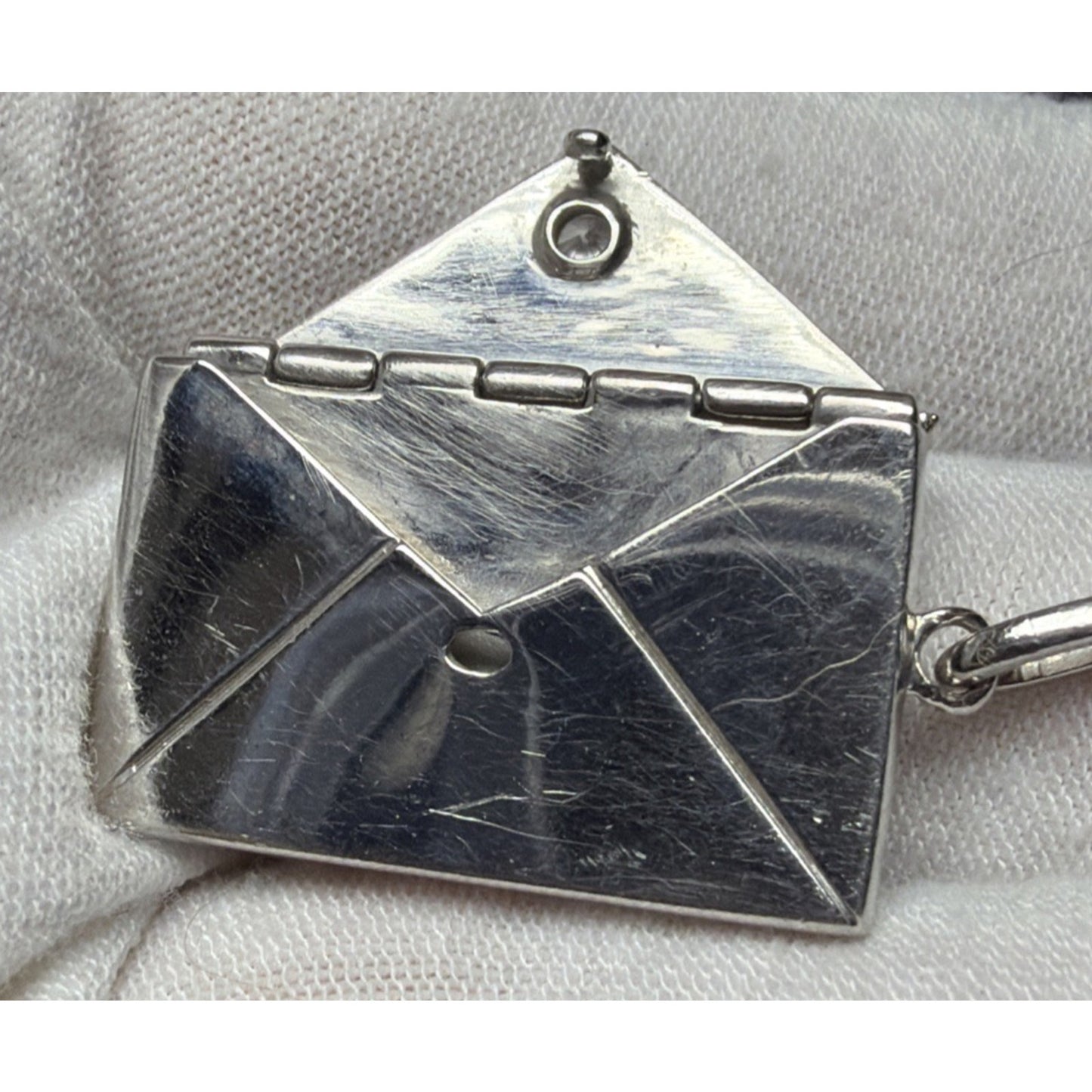 Vintage Sterling Silver Envelope Locket Love Note Message Charm Necklace CZ