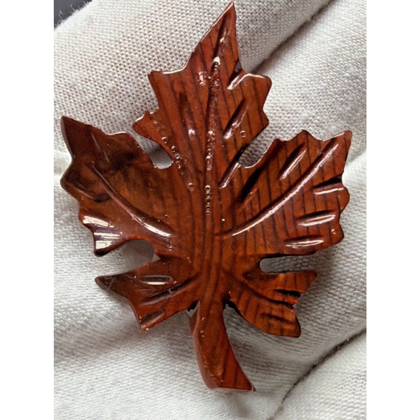 Vintage Carved Wood Maple Leaf Brooch Pin As Is