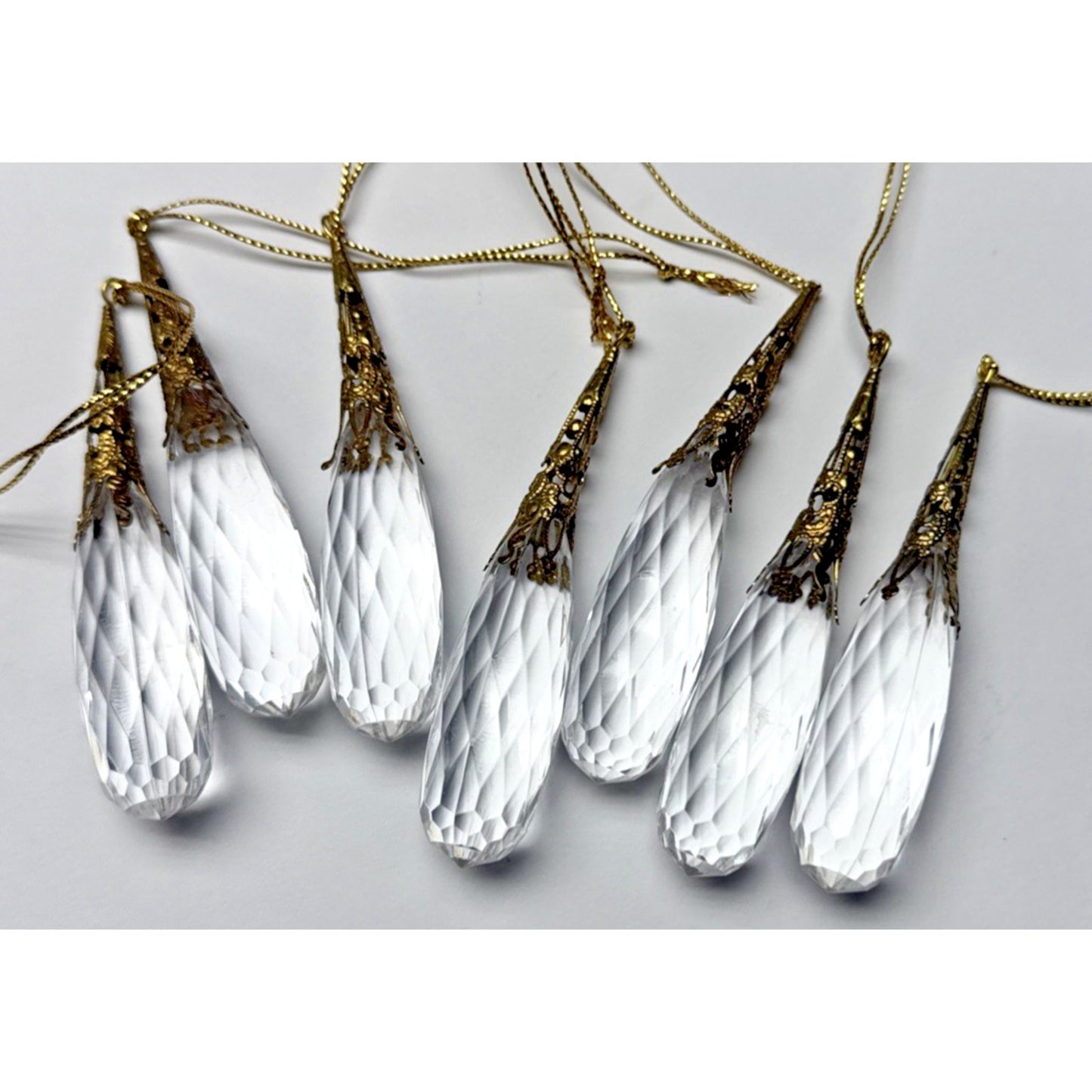 Vtg Lot of 7 Teardrop Faceted Acrylic Gold Embellished Hanging Ornaments As Is