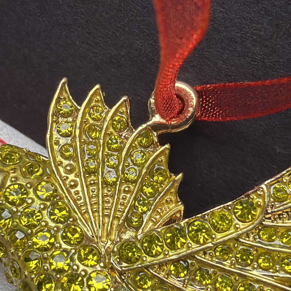 Rhinestone Gold Yellow Hummingbird Ornament Black Eyes