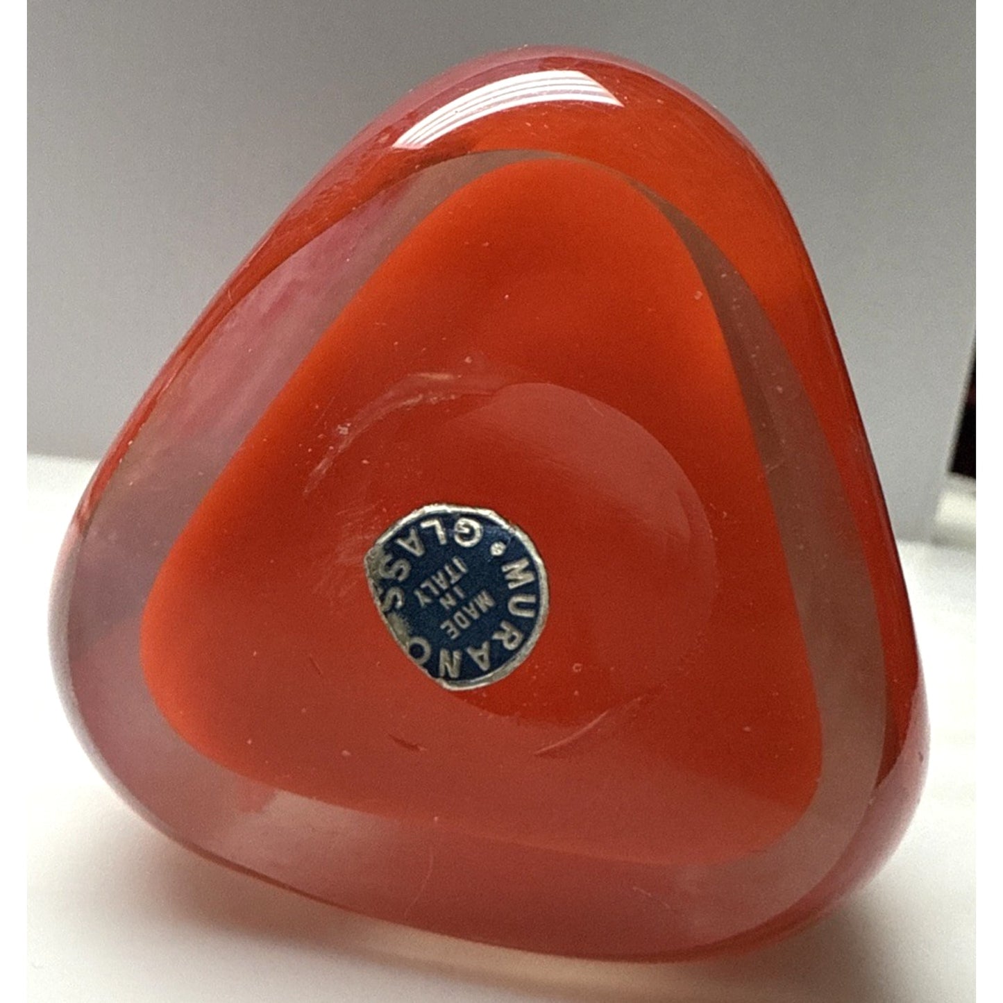 Murano Paolo Venini Velati Bottiglie Incised Triangular Bottle Red Orange As-Is