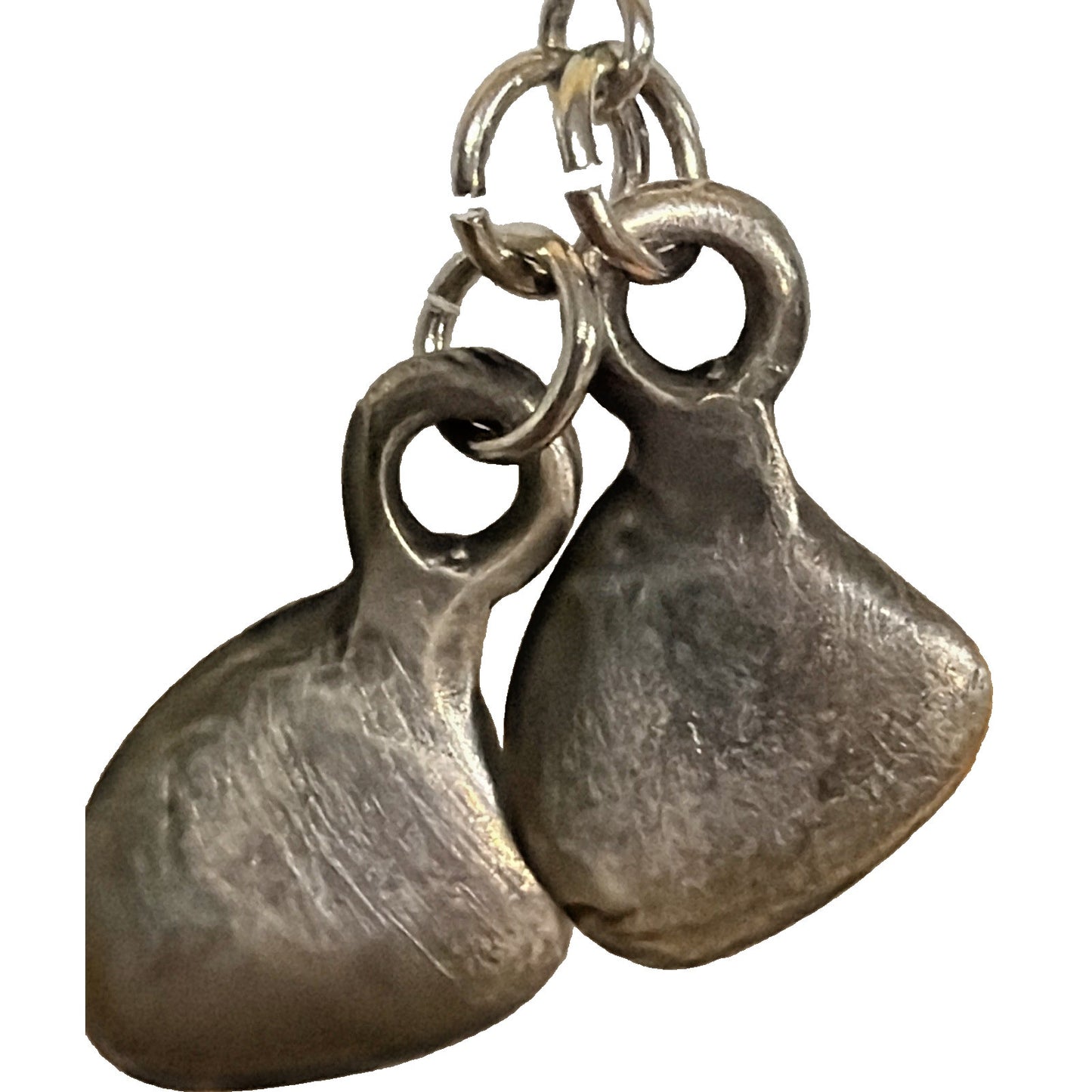 Modernist Silver Kidney Bean Tear Drop Leaf Dangle Earrings Handmade As Is