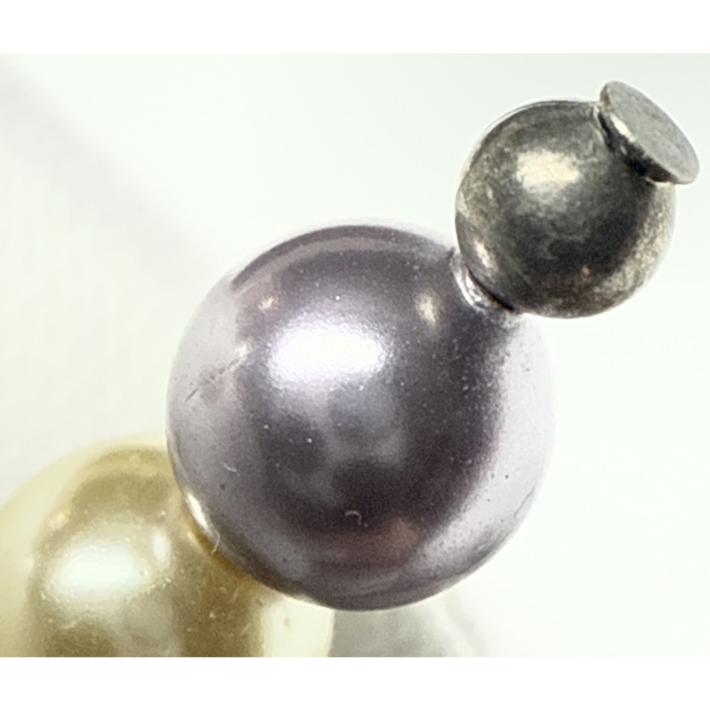 Vtg Purple White Stacked Pearl Leverback Earrings Dangle Drop Sterling Silver