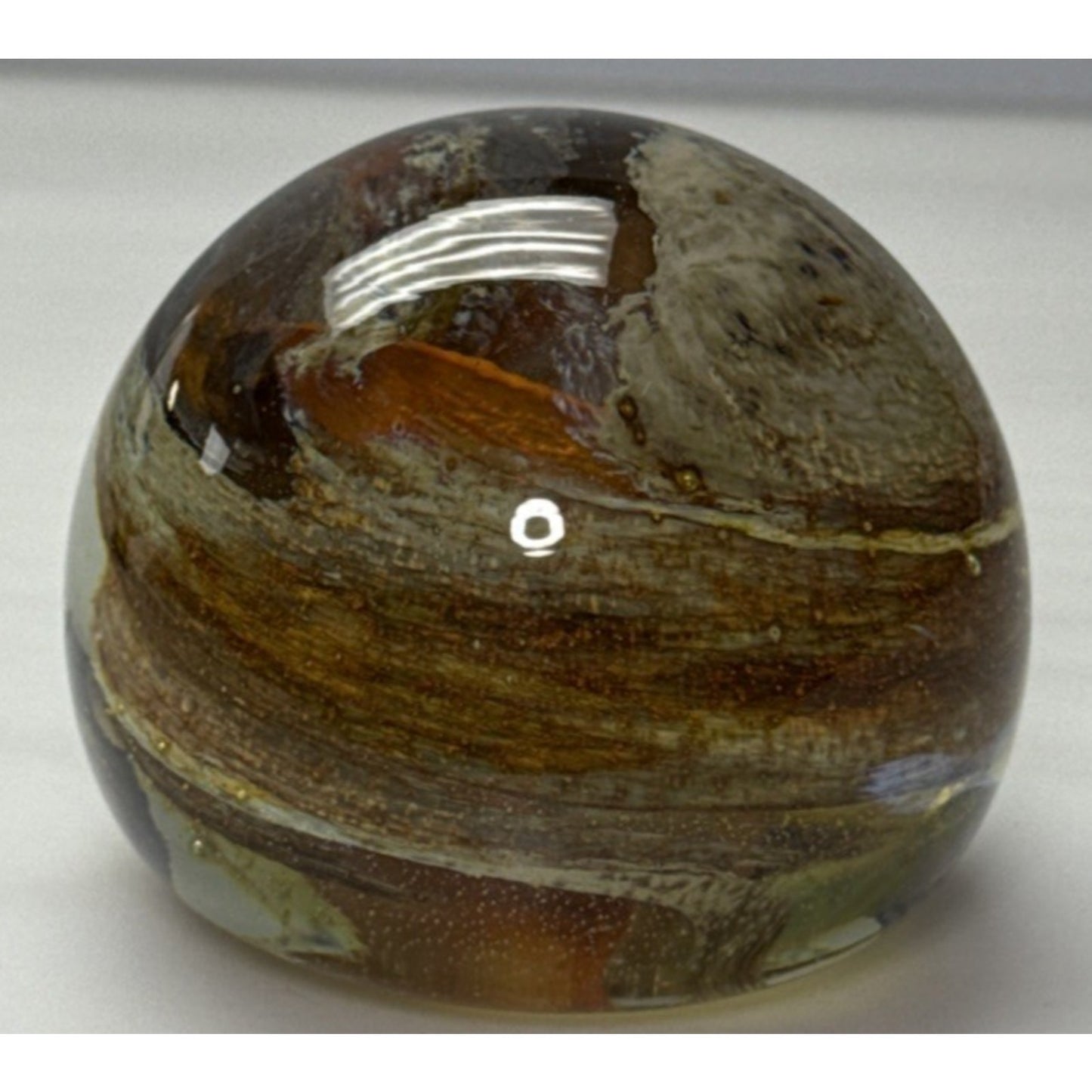 Vtg Isle of Wight Gold Orange Flame Iridescent Art Glass Paperweight Abstract