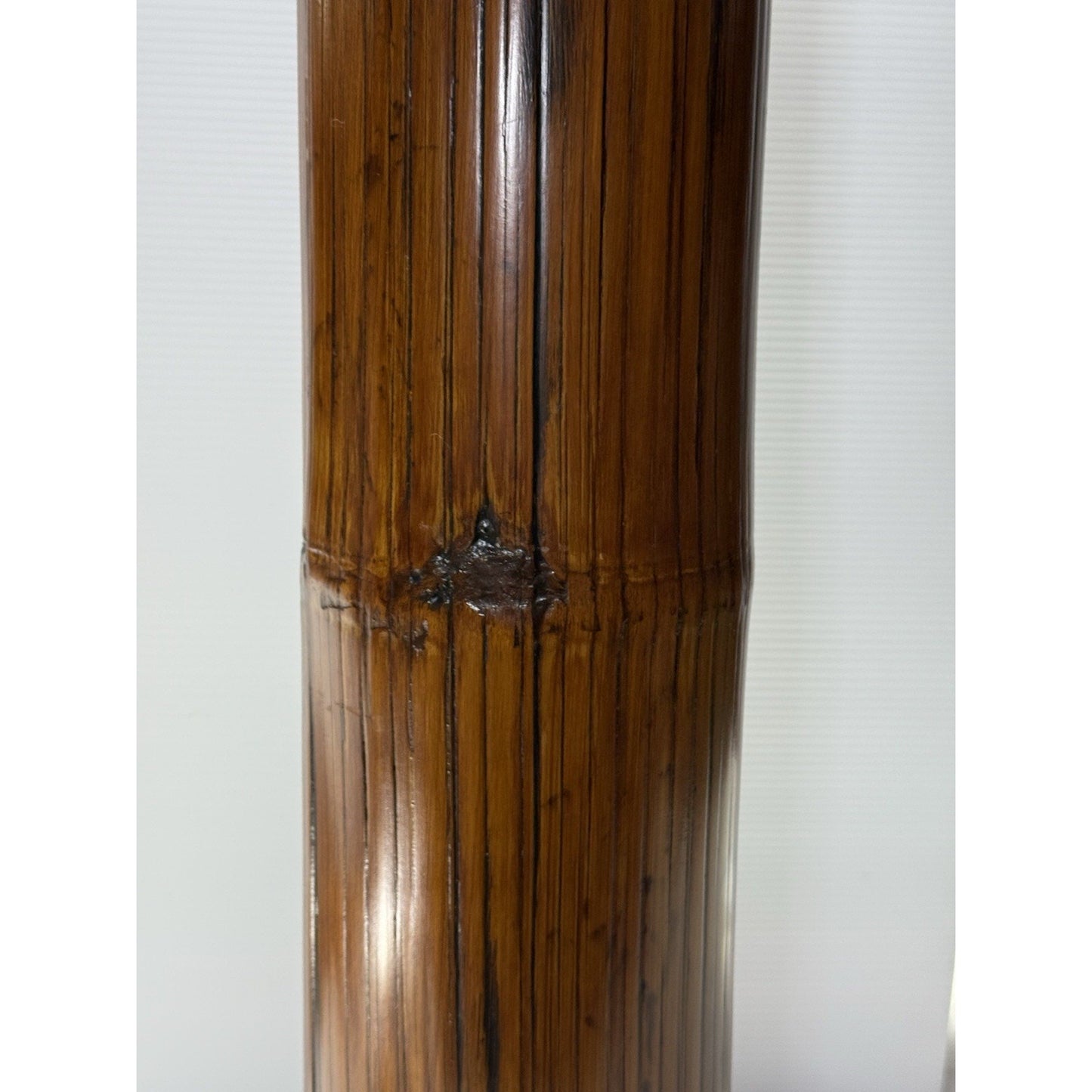 Old Japanese Bamboo Wood Vase Silvered Frog Grass Enameled Butterfly Large Read