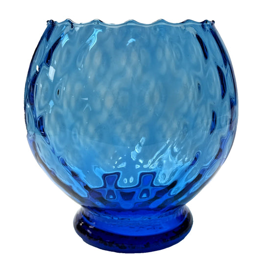 MCM Empoli Blue Diamond Optic Footed Vase Rose Bowl Blown Glass As Is
