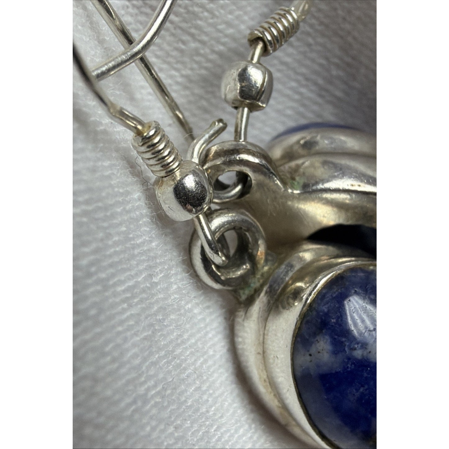 Vintage Sterling Silver Oval Sodalite Cabochon Dangle Drop Earrings Hook 6.13g