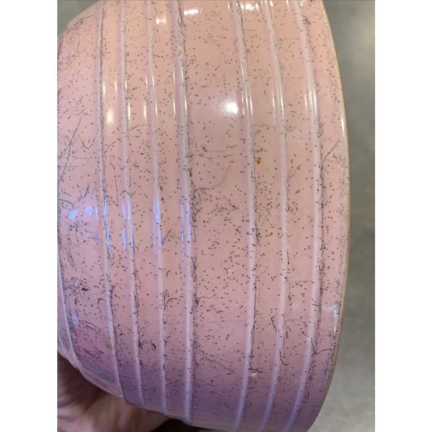 Vtg McCoy Pottery Pink Mixing Bowl Speckled Ribbed Beehive As Is