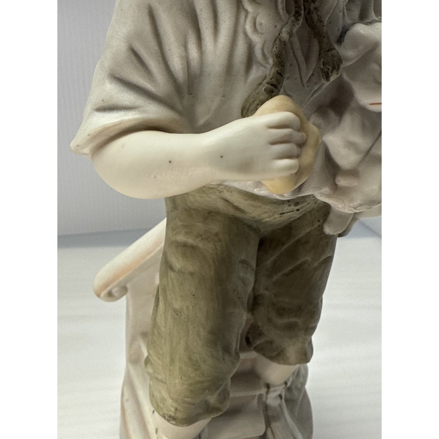 Vtg Pair Germany Bisque Porcelain Figurines Good Night Morning Boy Girl Puppy