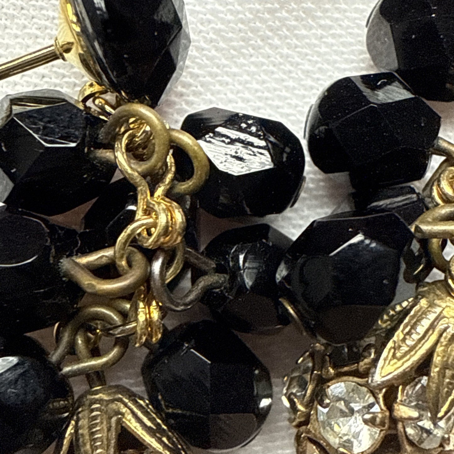 Vtg Black Faceted Glass Cluster Dangle Drop Earrings Disco Ball Rhinestone As-Is