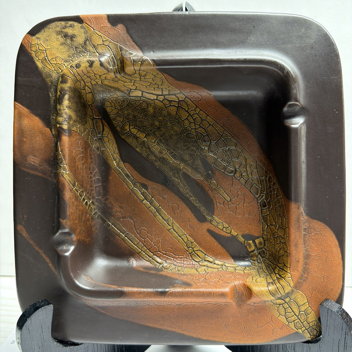 MCM Royal Haeger Craftsman Earth Wrap Glaze Ashtray Brown Orange Art Pottery