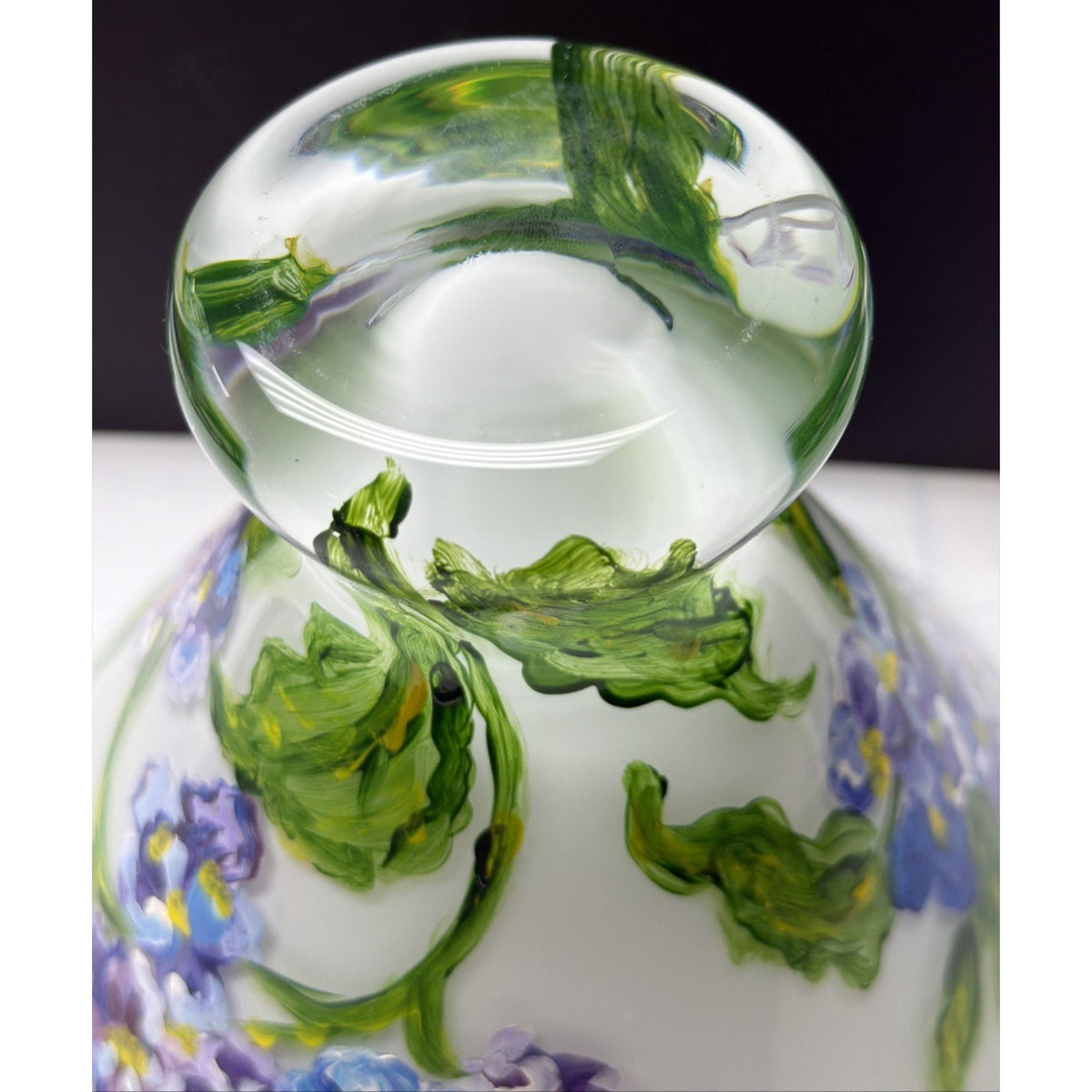 Vintage Mouth Blown Cased Art Glass Vase Hand Painted Floral Primrose Signed