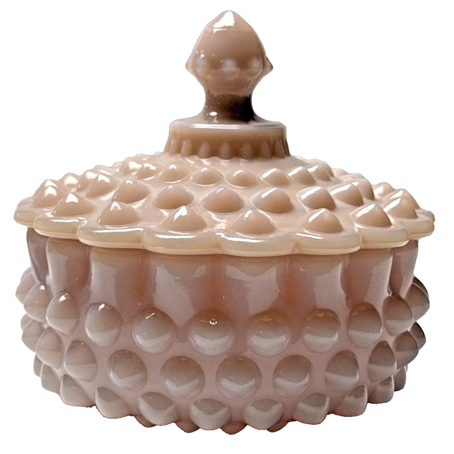 Rare Fenton Pastel Pink Rose Milk Glass Hobnail Candy Dish Powder Jar Lid As-Is