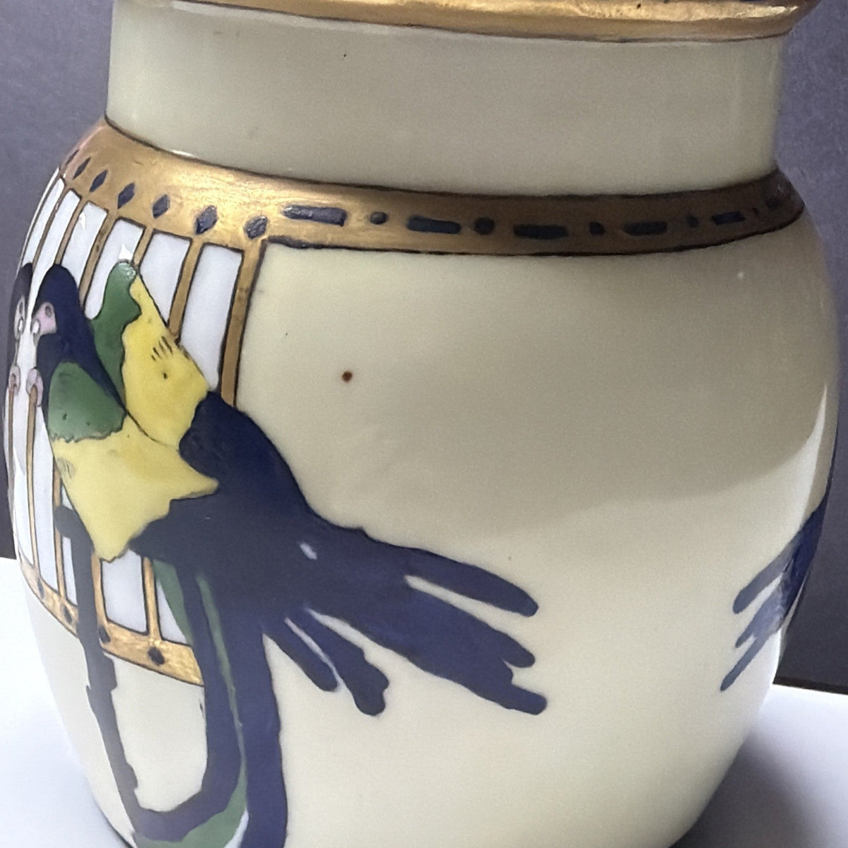 Antique Imperial Austria Hand Painted Parrot Jar Canister Humidor Lid As Is