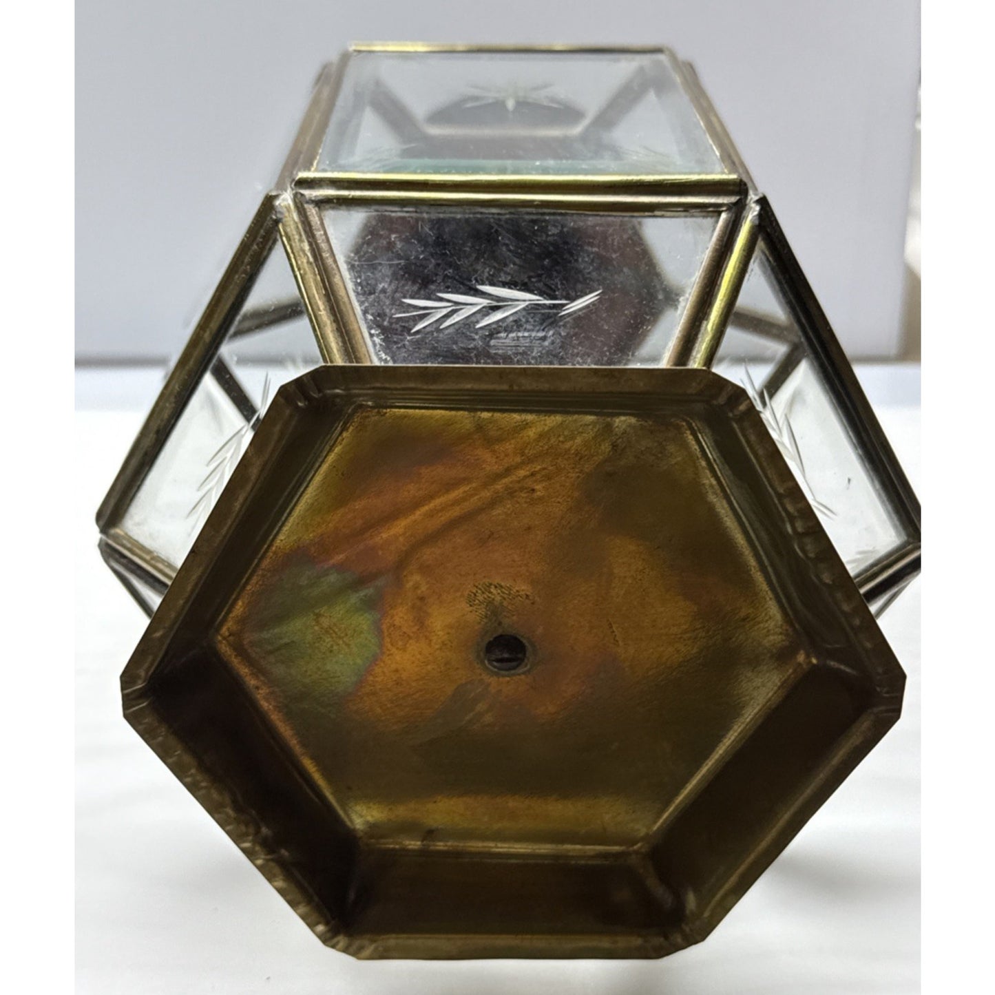 Vintage Yuksel Lambalari Turkish Shepard Brass Candle Lantern Lamp Etched Glass