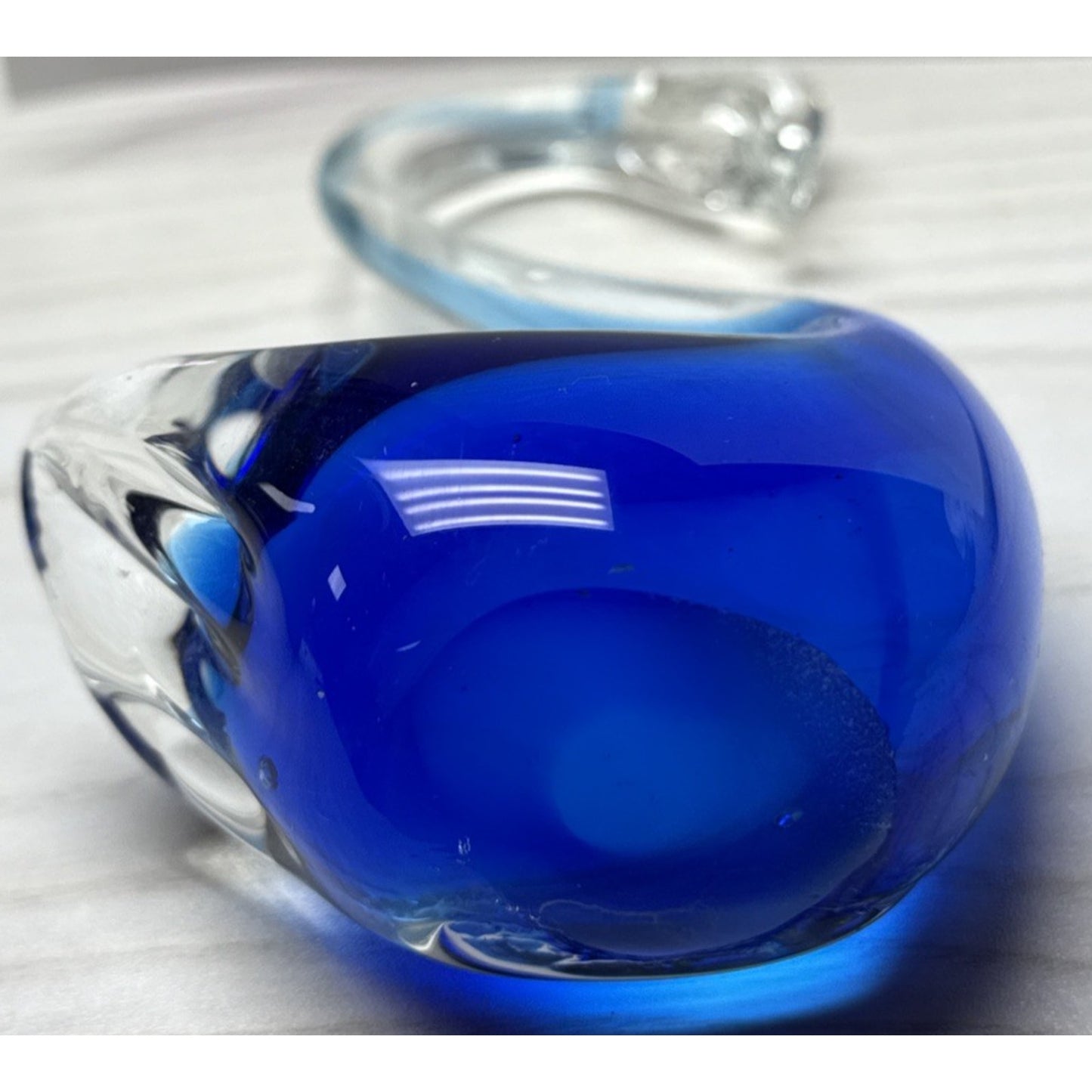 Vtg Murano Sommerso Art Glass Swan Long Neck Figurine Cobalt Blue Paperweight