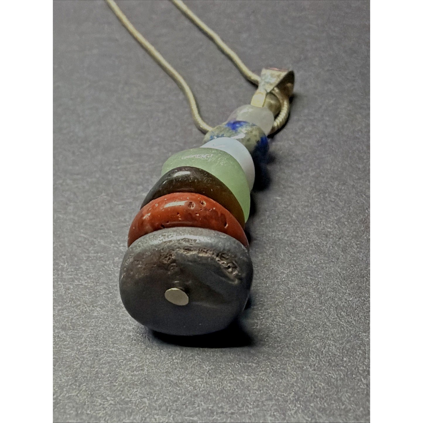 Vtg Semi Precious Stacked Stone Pendant Sterling Silver 18 Inch Chain Necklace
