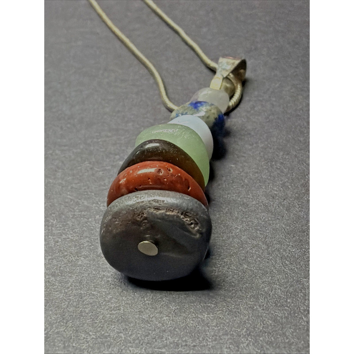 Vtg Semi Precious Stacked Stone Pendant Sterling Silver 18 Inch Chain Necklace