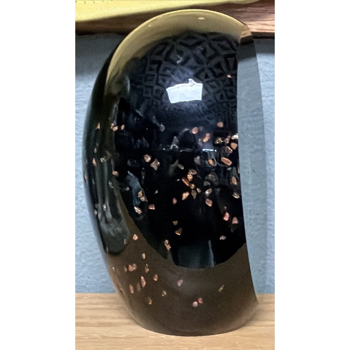 Vtg Black Glass Window Paperweight Aventurine Goldstone Jellyfish UV Reactive