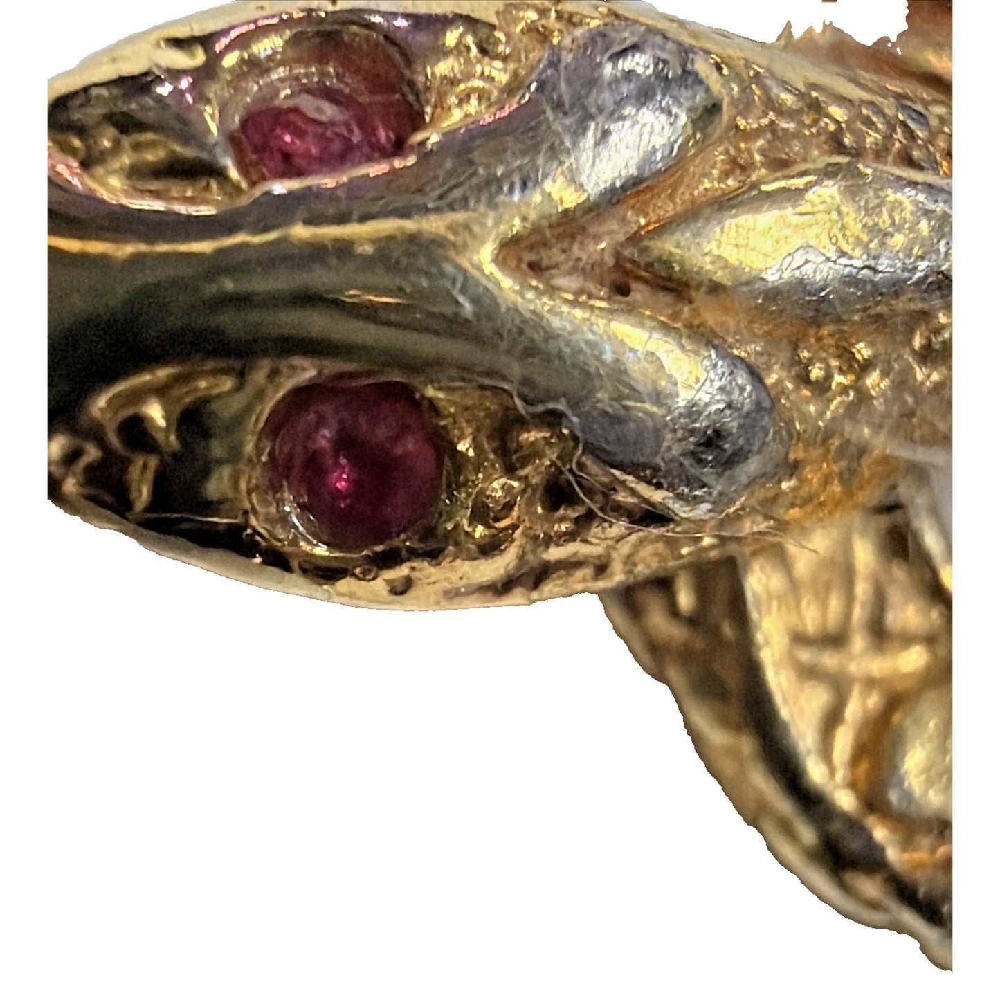 Vtg Coiled Snake Serpent Pendant Charm Open Mouth Ruby Eyes Gold Tone Infinity