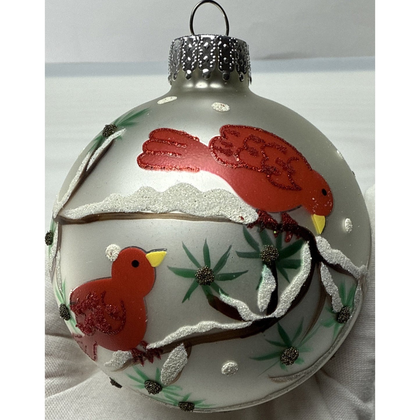Sterling Inc Blown Mercury Glass Hand Painted Christmas Ornament Cardinals Box