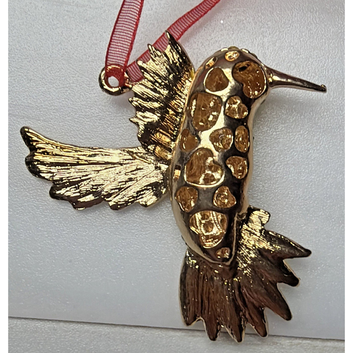 Rhinestone Gold Yellow Hummingbird Ornament Black Eyes