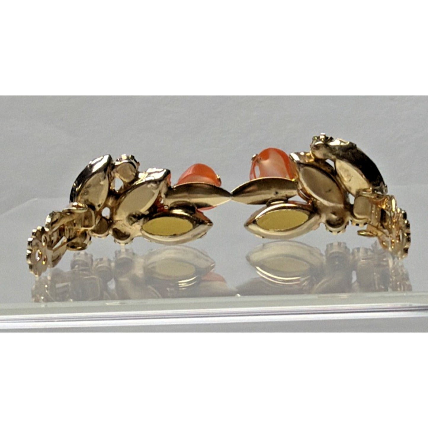 Juliana Yellow Amber Topaz Rhinestone Art Glass Window Bead Givre Clip Earrings