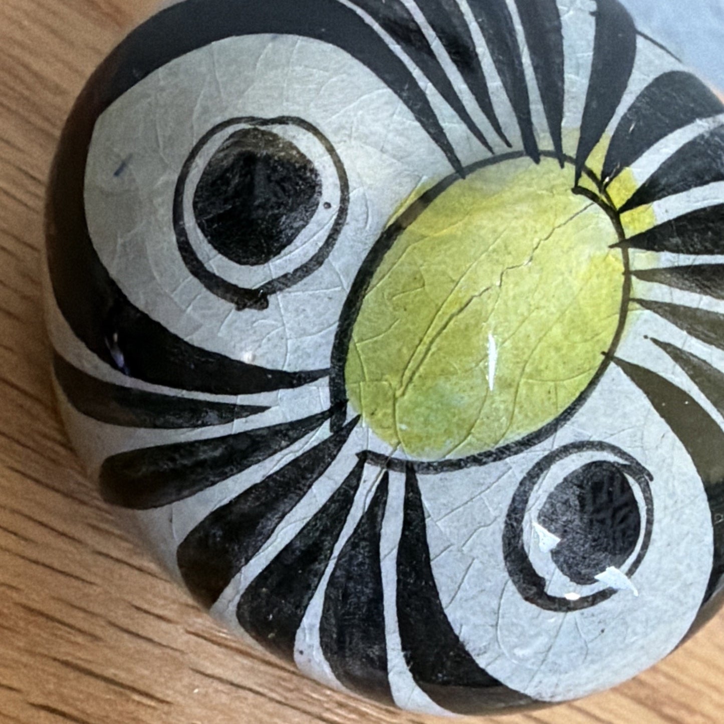 Vintage Mexican Tonala Pottery Owl Hand Painted Glazed Floral Yellow Nose As Is
