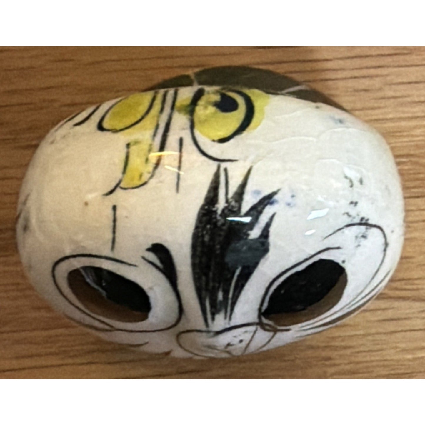 Vintage Mexican Tonala Pottery Owl Hand Painted Glazed Floral Yellow As Is