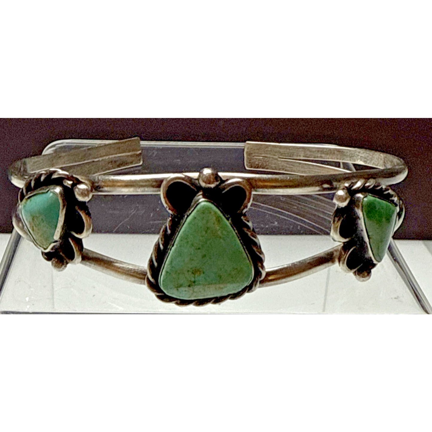 Vintage Native Sterling Silver Turquoise Cuff Bracelet Ornate 3 Stone As Is