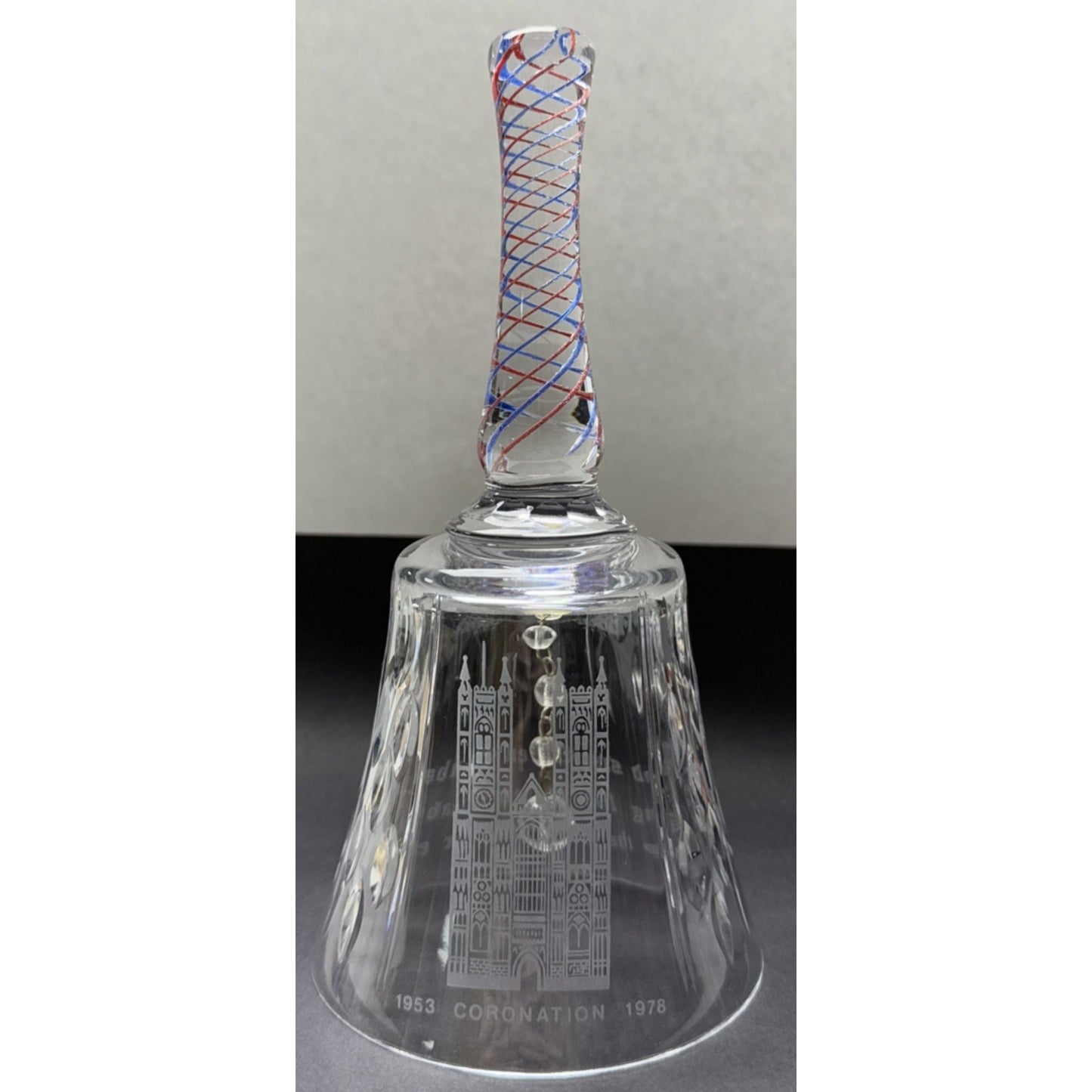 Vtg Royal Doulton Coronation Queen Elizabeth II Crystal Bell Swirl Handle Signed