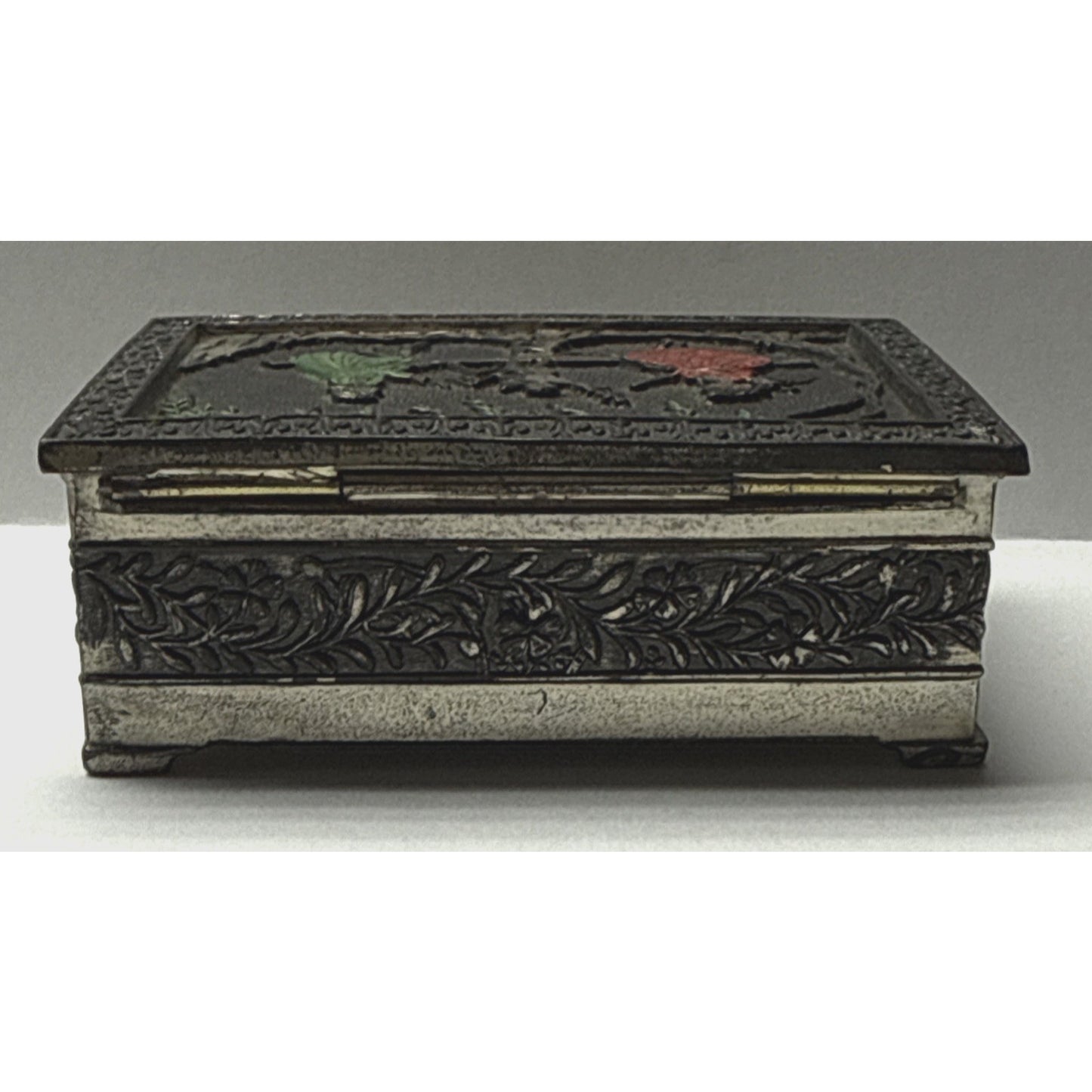 Vintage Victorian Metal Wood Cigarette Box Angel Women Ornate Japan As Is