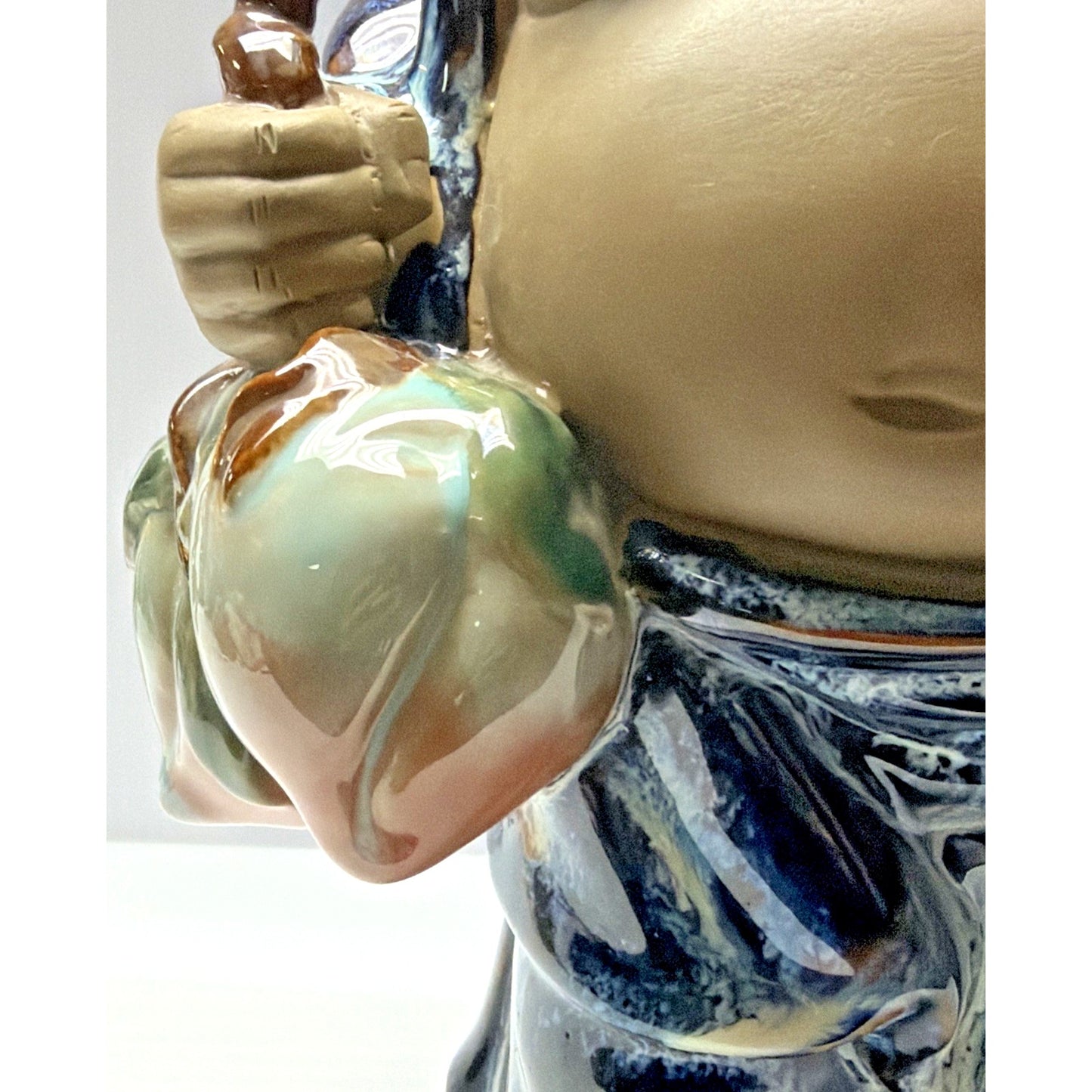 Shiwan Mudman Pottery Chinese Blue Flambe Glazed Happy Buddha Sculpture Hotei