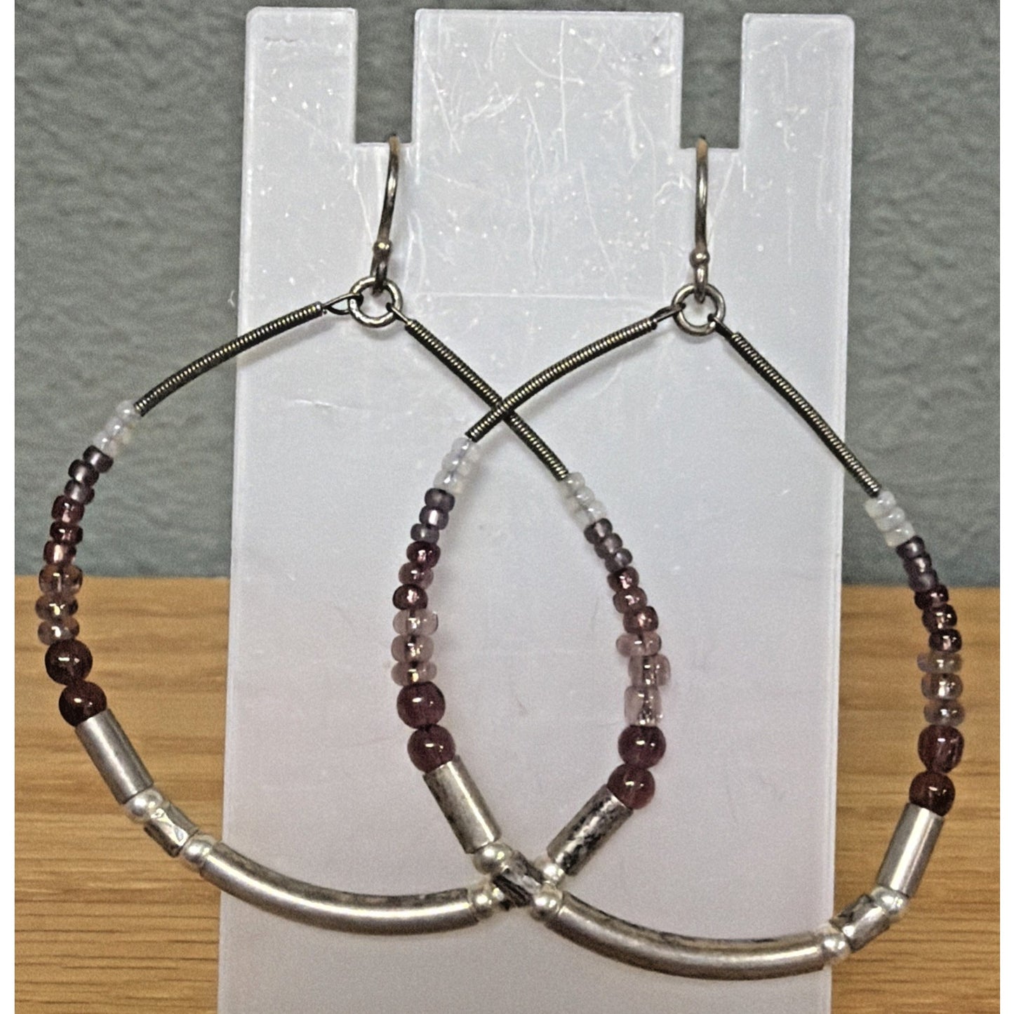 Retired Silpada Sterling Silver Glass Beaded Loop Purple Panache Earrings W2771