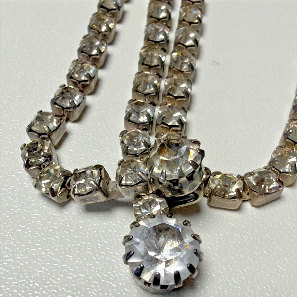 Vtg Rhinestone Tennis Cup Chain Necklace Belt Silver Tone Endless Opera Flapper