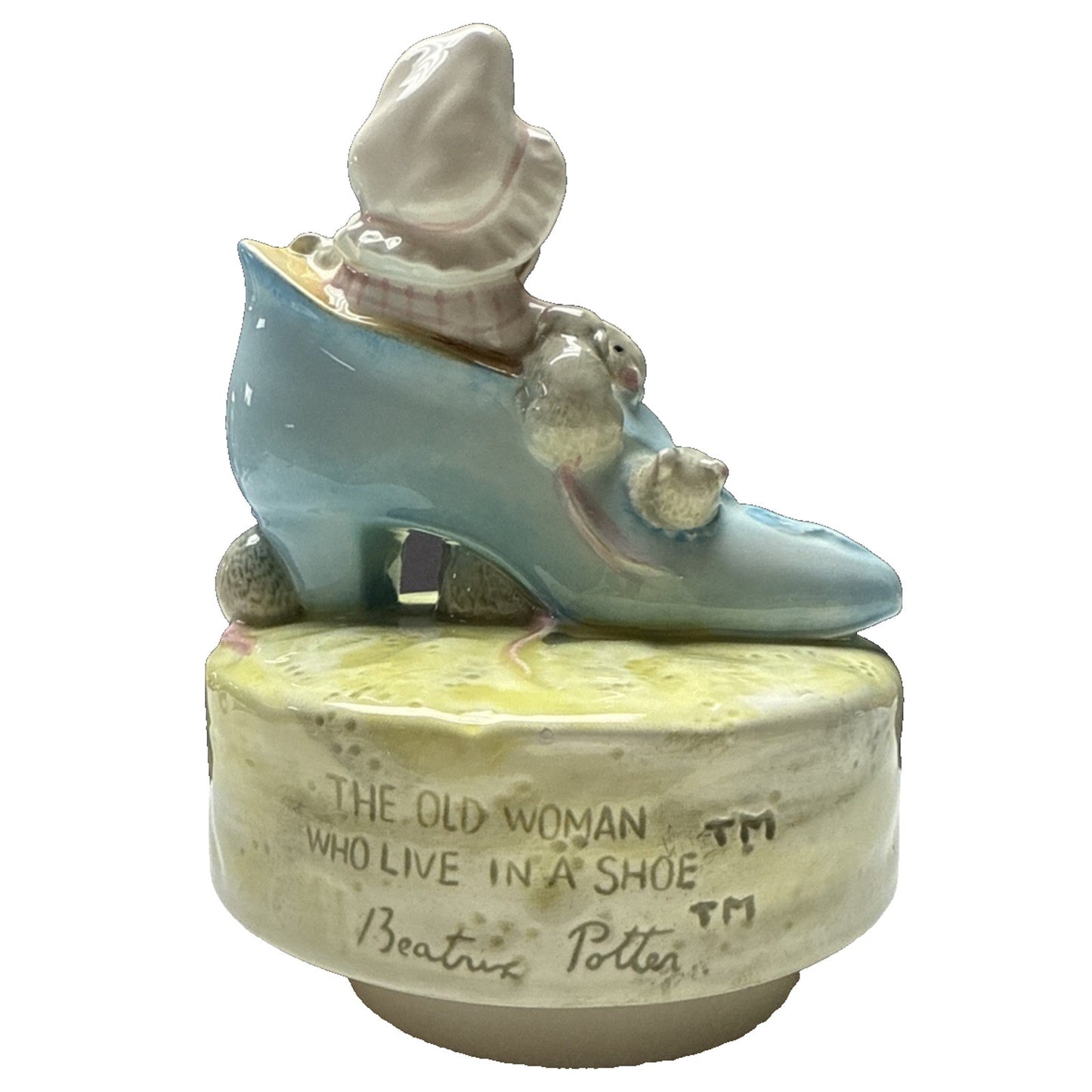 Beatrix Potter Old Woman Who Live in a Shoe Porcelain Schmid Rotating Music Box
