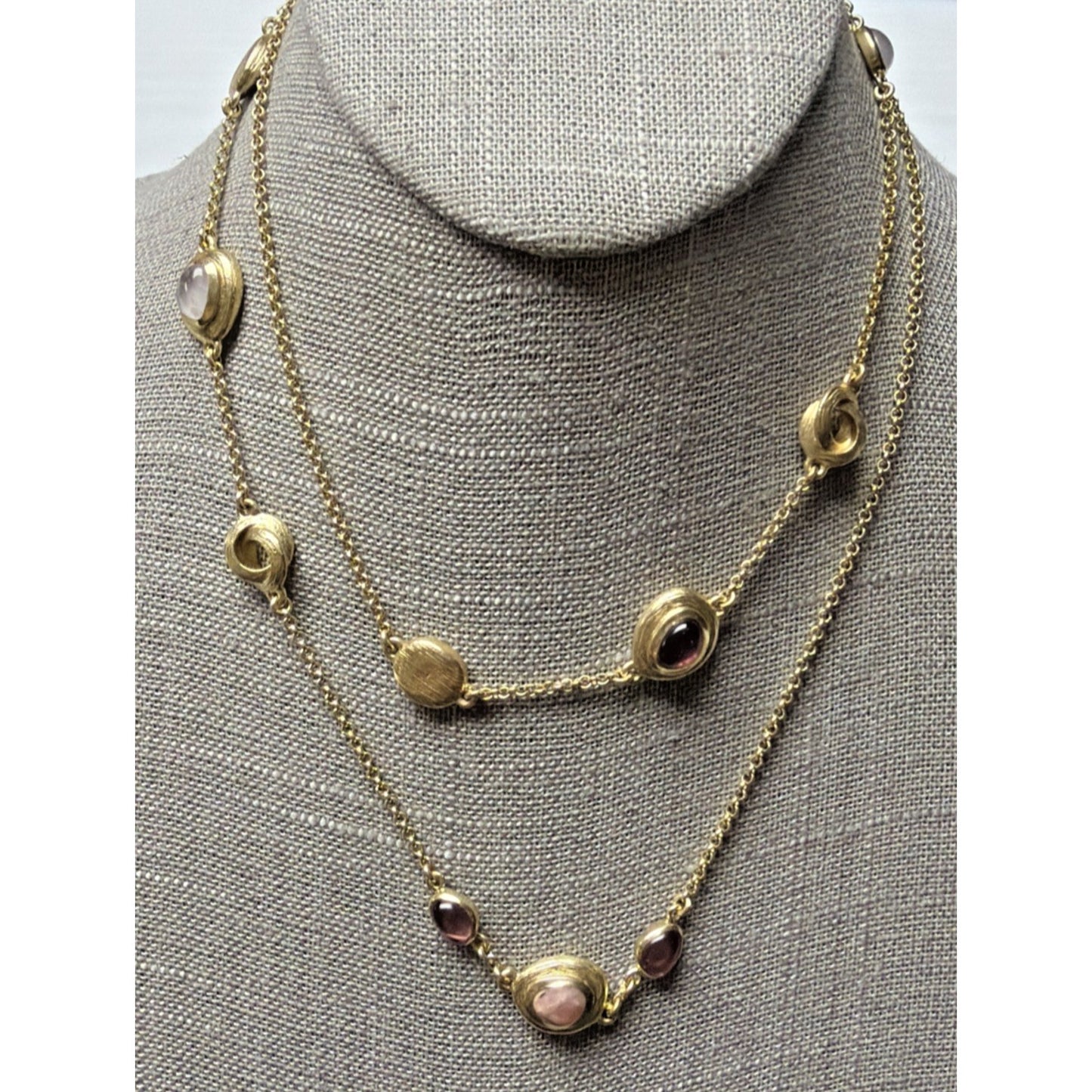 Cole Haan Semi Precious Gemstone Cabochon Station Necklace Gripoix Style Long