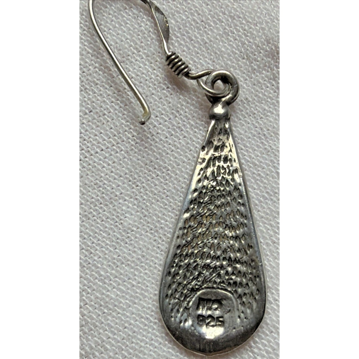 Vtg ATI Mexico Sterling Silver 925 Pierced Drop Teardrop Ornate Earrings Abalone