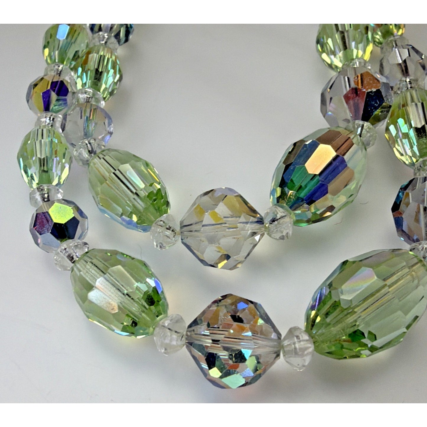MCM Faceted AB Crystal Peridot Double Strand Necklace Rhinestone Hook Choker