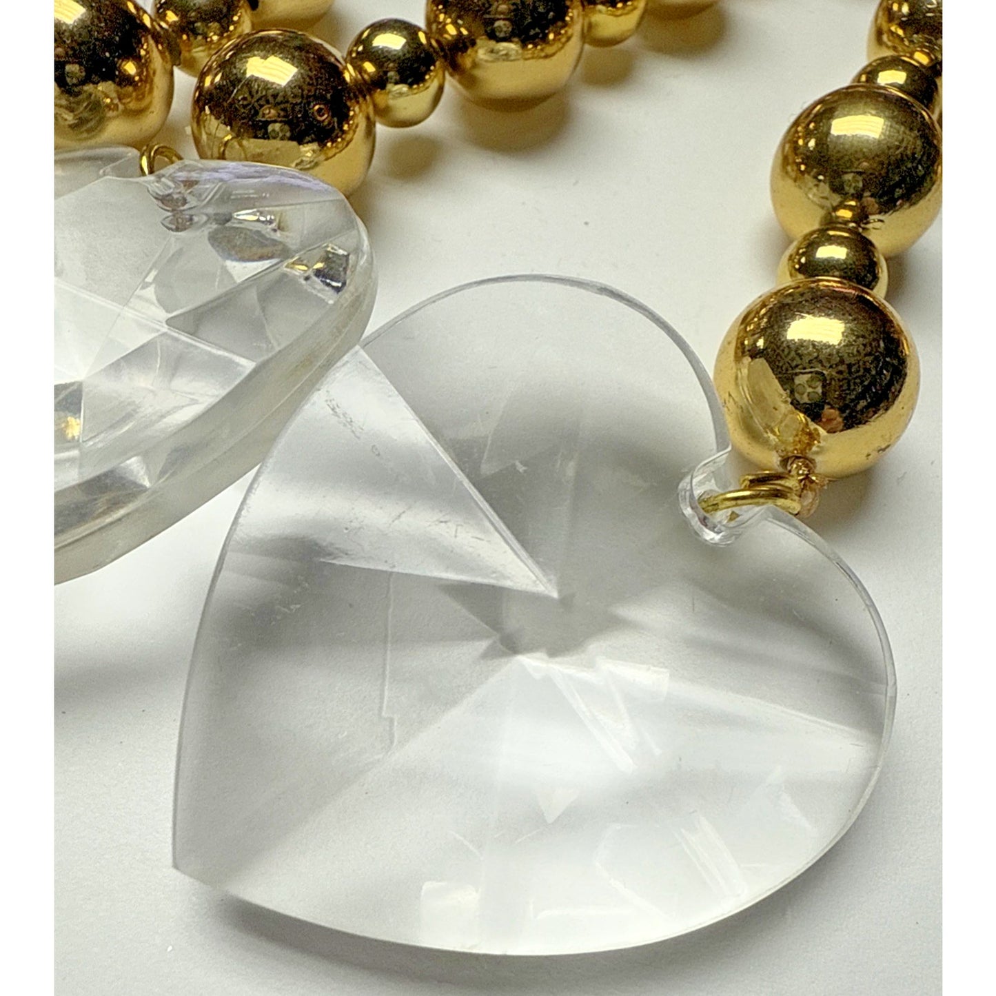 Vtg Lot of 4 Heart Plastic Acrylic Faceted Ornaments Gold Bead Suncatcher As Is