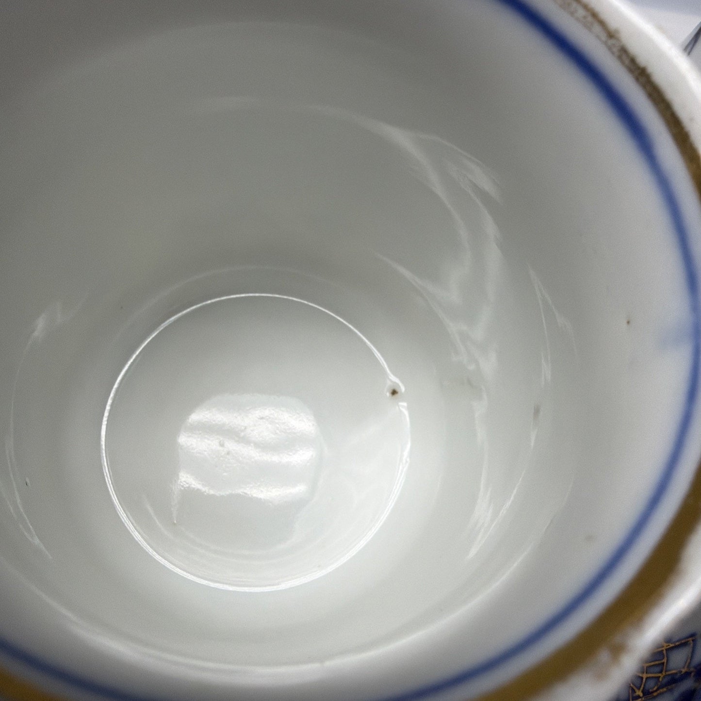 Antique Lot of 4 Flow Blue Hand Painted Blue Onion Ring Mugs Cups C Handle As Is