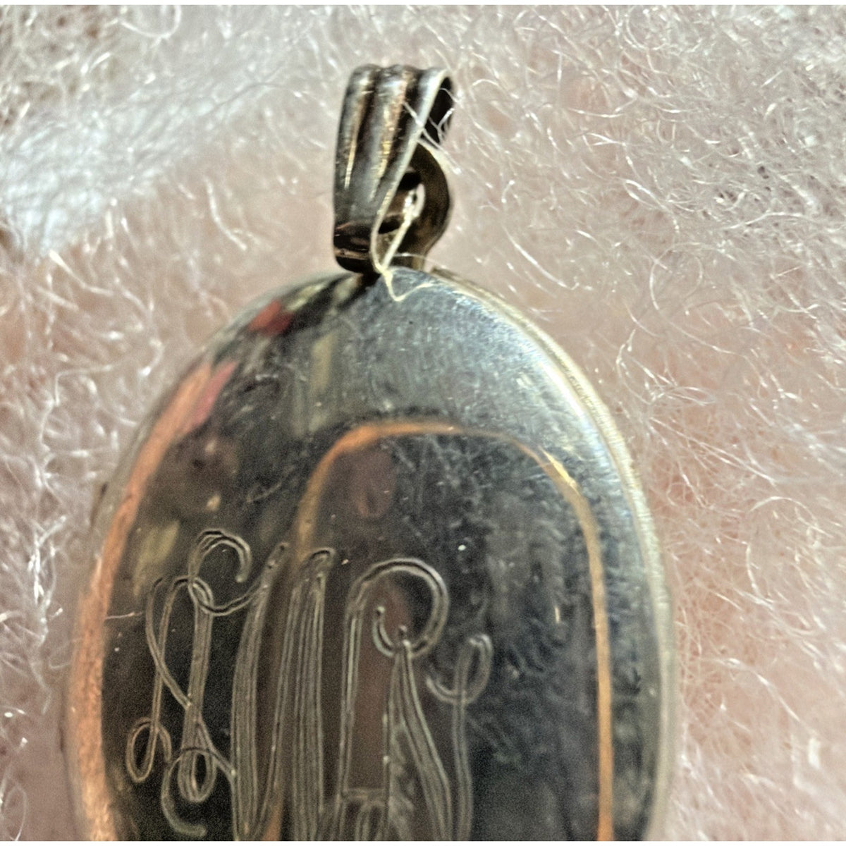 Vintage Sterling Silver Locket Pendant Etched Monogram As Is
